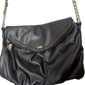 Betsey Johnson Black Pebbled Leather Crossbody Bag with Gold Chain Strap
